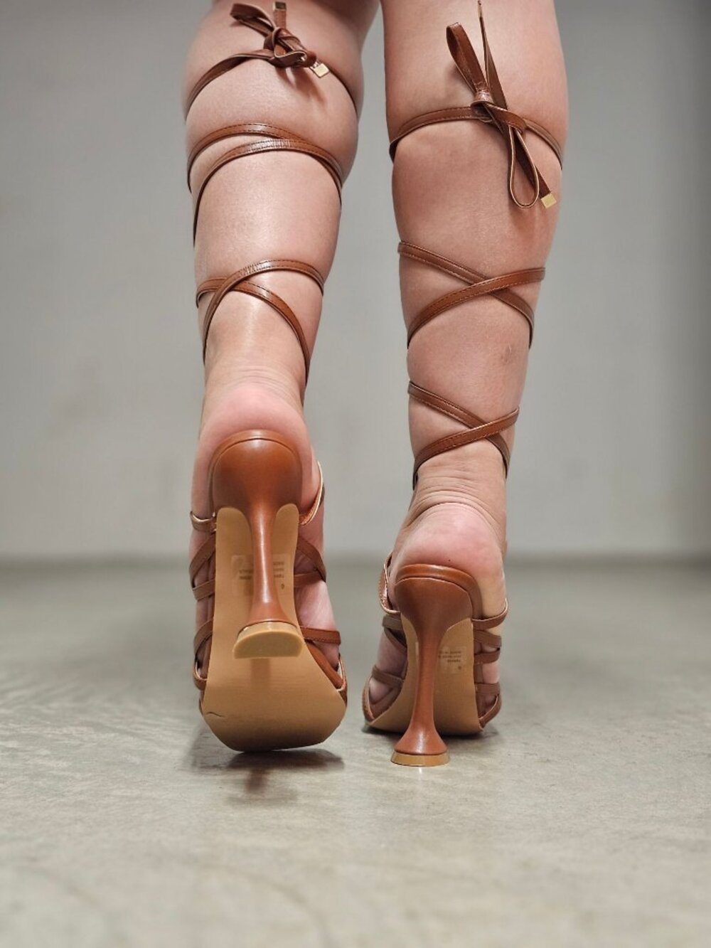 Strappy Brown Gladiator Heels With Lace-Up Design & Square Toe High Heel Sandals - Picture 6 of 16